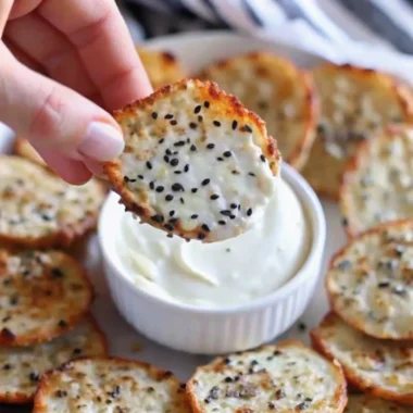 Homemade cottage cheese chips baked to perfection, crispy and golden, served on a plate.