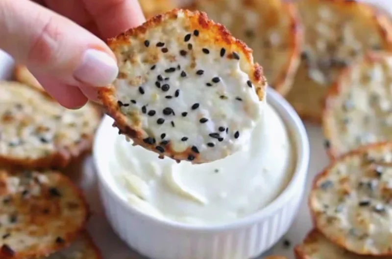 Homemade cottage cheese chips baked to perfection, crispy and golden, served on a plate.