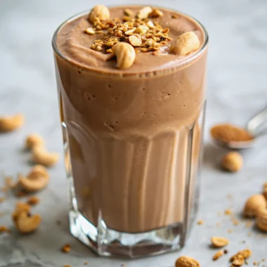 High-protein cottage cheese peanut butter smoothie with a creamy texture, perfect for protein smoothies recipes.