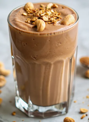 High-protein cottage cheese peanut butter smoothie with a creamy texture, perfect for protein smoothies recipes.