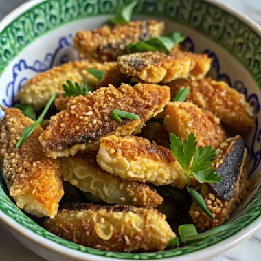 A bowl of crispy fried morel mushrooms garnished with fresh parsley and green onions, showcasing the perfect golden-brown coating.