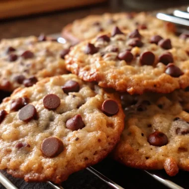 Close-up of freshly baked Rice Krispie chocolate chip cookies on a cooling rack