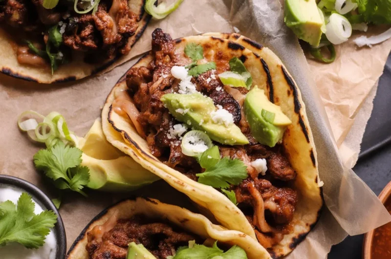 A colorful spread of summer Mexican recipes including tacos and salads.
